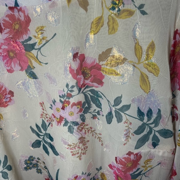 Loft Shimmer Floral Chiffon Ruffle Puff Sleeve Blouse Size 16 - Picture 4 of 4